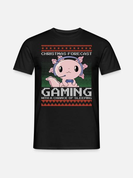 Funny Christmas Forecast Gaming Axolotl Ugly Xmas - Men's T-Shirt - black