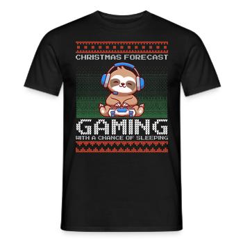 Funny Christmas Forecast Gaming Faultier Ugly Xmas - Männer T-Shirt - Schwarz - Vorne - AI Model Male 178 light (178cm)