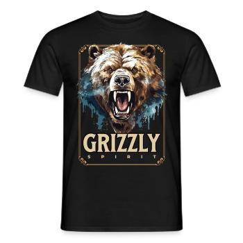 Ours Grizzly Rugissements Tête d’ours Nature Sauvage Forêt - T-shirt homme - noir - Devant - AI Model Male 178 light (178cm)