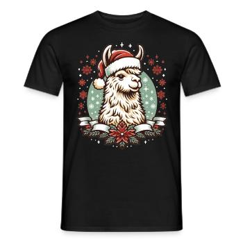 Llama in Christmas Robe: Festive Joy - Men's T-Shirt - black - Front - AI Model Male 178 light (178cm)