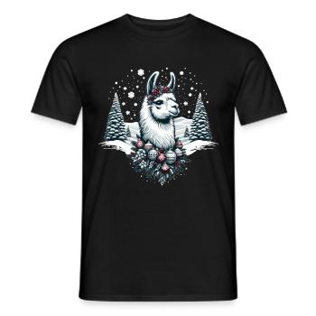 Winterwunder Lama: Schneeflocken Zauber - Männer T-Shirt - Schwarz - Vorne - AI Model Male 178 light (178cm)
