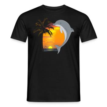 Dolphin Beach Palm Tree Sunset - Men's T-Shirt - black - Front - AI Model Male 178 light (178cm)