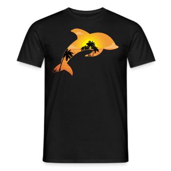 Dolphin Palm Tree Sunset - Männer T-Shirt - Schwarz - Vorne - AI Model Male 178 light (178cm)