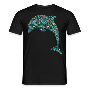 Dolphin Tropical Flower Floral - Men's T-Shirt - black - Front - AI Model Male 178 light (178cm)