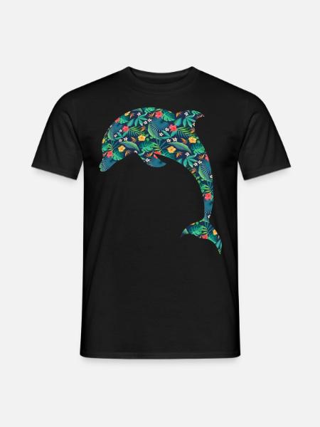 Dolphin Tropical Flower Floral - Men's T-Shirt - black