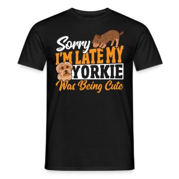 Sorry I'm Late My Yorkie Was Being Cute Yorkshire - Men's T-Shirt - black - Front - AI Model Male 178 light (178cm)