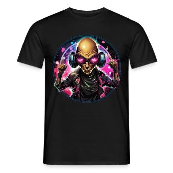 Alien hört Musik und tanzt dazu. - Männer T-Shirt - Schwarz - Vorne - AI Model Male 178 light (178cm)