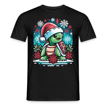 Merry Christmas Turtle: Santa Hat Joy - Men's T-Shirt - black - Front - AI Model Male 178 light (178cm)