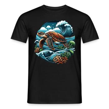 Sea Life Turtle: Ocean Waves and Corals - Men's T-Shirt - black - Front - AI Model Male 178 light (178cm)