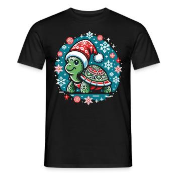 Schildkröte im Winterwunderland: Schneeflockentanz - Männer T-Shirt - Schwarz - Vorne - AI Model Male 178 light (178cm)