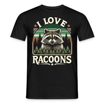 Raccoon in the forest: "I love Racoons" - Men's T-Shirt - black - Front - AI Model Male 178 light (178cm)
