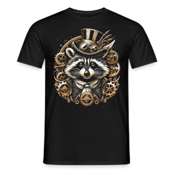 Victorian Raccoon: Steampunk Elegance - Men's T-Shirt - black - Front - AI Model Male 178 light (178cm)