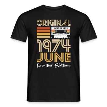50th Birthday Vintage June 1974 Original 1974 - Men's T-Shirt - black - Front - AI Model Male 178 light (178cm)
