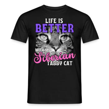 Life is better with a Siberian cat - Men's T-Shirt - black - Front - AI Model Male 178 light (178cm)