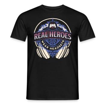 Real Heroes wear Headsets Funny Gamer Boys & Kids - Men's T-Shirt - black - Front - AI Model Male 178 light (178cm)