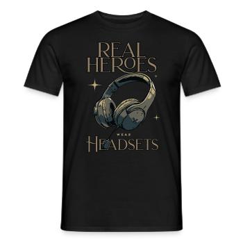 Les vrais héros portent des casques Funny Gamer Boys & Kids - T-shirt homme - noir - Devant - AI Model Male 178 light (178cm)