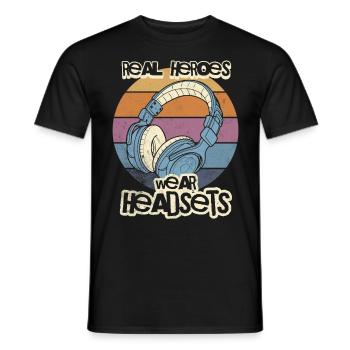 Real Heroes wear Headsets Funny Gamer Boys & Kids - Men's T-Shirt - black - Front - AI Model Male 178 light (178cm)