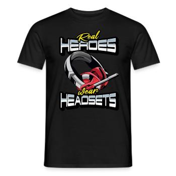 Real Heroes wear Headsets Funny Gamer Boys & Kids - Men's T-Shirt - black - Front - AI Model Male 178 light (178cm)
