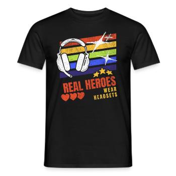 Les vrais héros portent des casques Funny Gamer Boys & Kids - T-shirt homme - noir - Devant - AI Model Male 178 light (178cm)