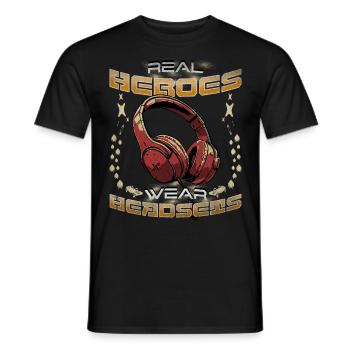 Les vrais héros portent des casques Funny Gamer Boys & Kids - T-shirt homme - noir - Devant - AI Model Male 178 light (178cm)