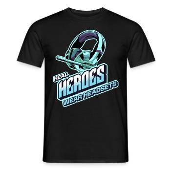 Les vrais héros portent des casques Funny Gamer Boys & Kids - T-shirt homme - noir - Devant - AI Model Male 178 light (178cm)