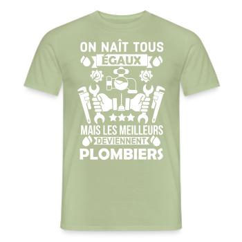 les meilleurs sont plombiers 2 - T-shirt homme - vert sauge - Devant - AI Model Male 178 light (178cm)