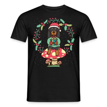 Black And Tan Coonhound Dog On Mushroom Christmas - Men's T-Shirt - black - Front - AI Model Male 178 light (178cm)