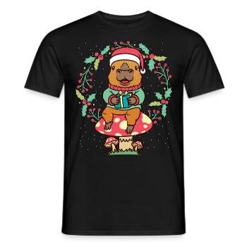 Capybara Auf Pilz Mit Weihnachtsmannmütze - Männer T-Shirt - Schwarz - Vorne - AI Model Male 178 light (178cm)