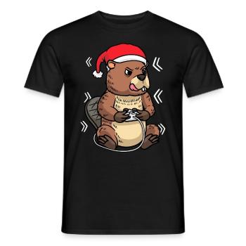 Beaver Christmas Gamer Videospiel-spieler Gaming - Männer T-Shirt - Schwarz - Vorne - AI Model Male 178 light (178cm)