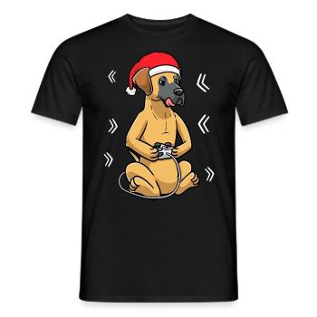 Deutsche Dogge Hund Weihnachten Videospiele Gamer - Männer T-Shirt - Schwarz - Vorne - AI Model Male 178 light (178cm)
