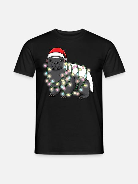 Honigdachs Mit Weihnachtsbeleuchtung - Männer T-Shirt - Schwarz