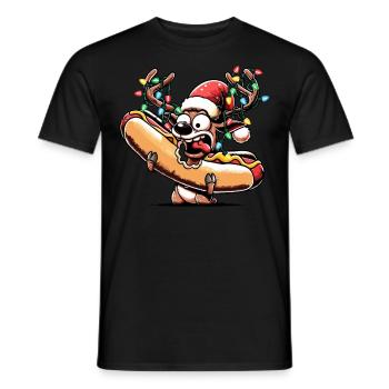 Hot dog reindeer with Christmas lights - Men's T-Shirt - black - Front - AI Model Male 178 light (178cm)
