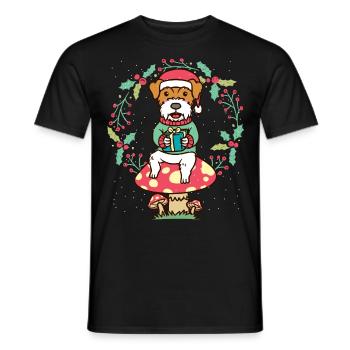 Kromfohrländer Dog on Mushroom Christmas Wreath - Men's T-Shirt - black - Front - AI Model Male 178 light (178cm)