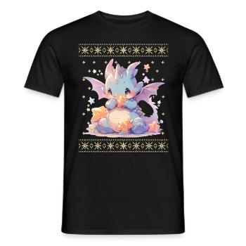 Kawaii Dragon in Ugly Christmas Sweater Style - Men's T-Shirt - black - Front - AI Model Male 178 light (178cm)