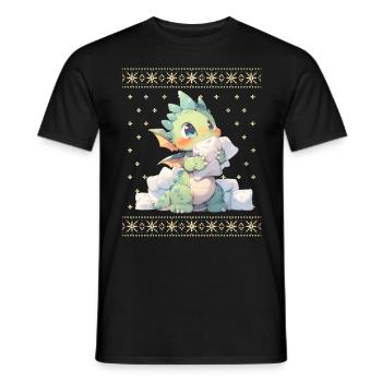 Kawaii Dragon in Ugly Christmas Sweater Style - Men's T-Shirt - black - Front - AI Model Male 178 light (178cm)
