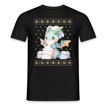 Kawaii Dragon in Ugly Christmas Sweater Style - Men's T-Shirt - black - Front - AI Model Male 178 light (178cm)