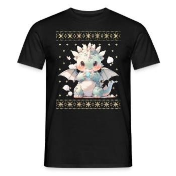 Kawaii Dragon in Ugly Christmas Sweater Style - Men's T-Shirt - black - Front - AI Model Male 178 light (178cm)