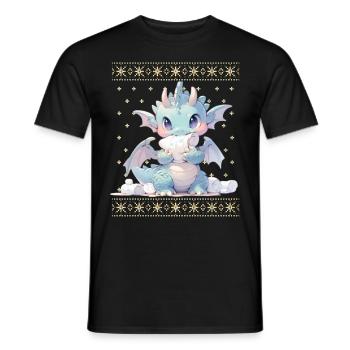Kawaii Dragon in Ugly Christmas Sweater Style - Men's T-Shirt - black - Front - AI Model Male 178 light (178cm)