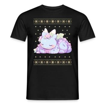 Kawaii Dragon in Ugly Christmas Sweater Style - Men's T-Shirt - black - Front - AI Model Male 178 light (178cm)