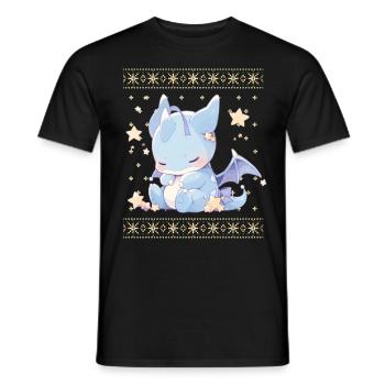 Kawaii Dragon in Ugly Christmas Sweater Style - Men's T-Shirt - black - Front - AI Model Male 178 light (178cm)