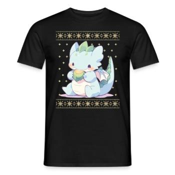Kawaii Dragon in Ugly Christmas Sweater Style - Men's T-Shirt - black - Front - AI Model Male 178 light (178cm)