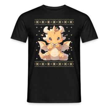 Kawaii Dragon in Ugly Christmas Sweater Style - Men's T-Shirt - black - Front - AI Model Male 178 light (178cm)