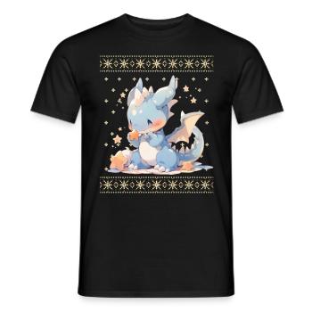 Kawaii Dragon in Ugly Christmas Sweater Style - Men's T-Shirt - black - Front - AI Model Male 178 light (178cm)