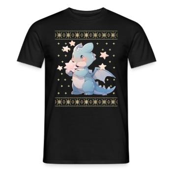 Kawaii Dragon in Ugly Christmas Sweater Style - Men's T-Shirt - black - Front - AI Model Male 178 light (178cm)