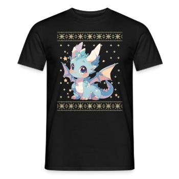 Kawaii Dragon in Ugly Christmas Sweater Style - Men's T-Shirt - black - Front - AI Model Male 178 light (178cm)