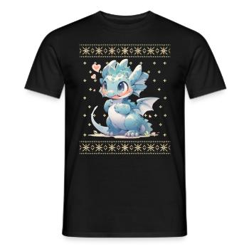 Kawaii Dragon in Ugly Christmas Sweater Style - Men's T-Shirt - black - Front - AI Model Male 178 light (178cm)