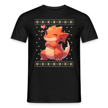 Kawaii Dragon in Ugly Christmas Sweater Style - Men's T-Shirt - black - Front - AI Model Male 178 light (178cm)