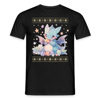 Kawaii Dragon in Ugly Christmas Sweater Style - Men's T-Shirt - black - Front - AI Model Male 178 light (178cm)