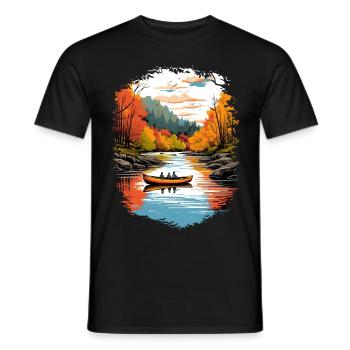 Dreamy Forest River: Boat Trip in Nature - Men's T-Shirt - black - Front - AI Model Male 178 light (178cm)