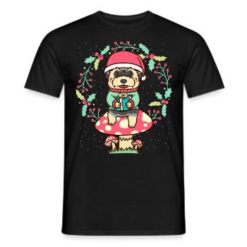 Morkie Dog On Mushroom Christmas Wreath Christmas - Men's T-Shirt - black - Front - AI Model Male 178 light (178cm)